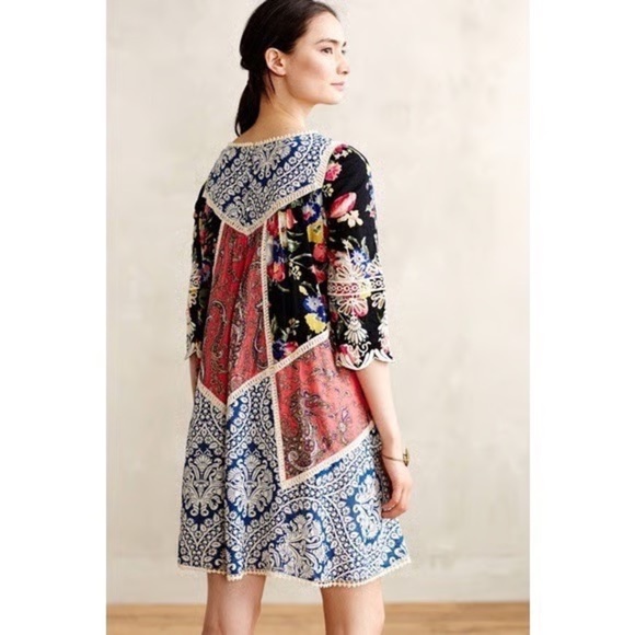 Anthropologie Vanessa Virginia Inez Swing Dress on Bohemian Paisley Floral SZ 4 - Picture 4 of 12